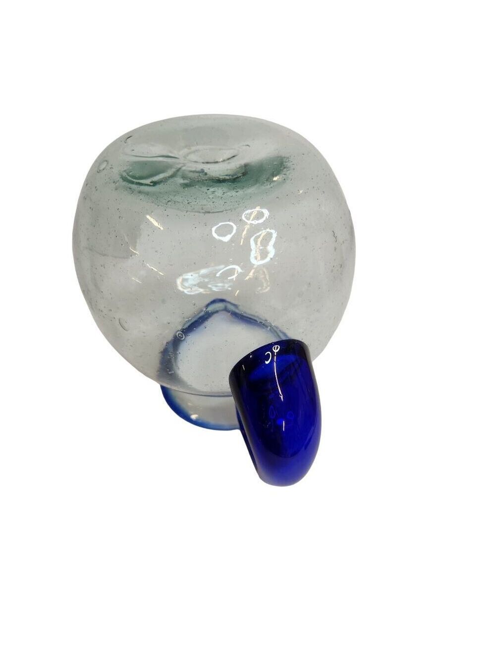 Artisan Handblown Glass Pitcher with Cobalt Blue Handle and Rim - Picture 10 of 10